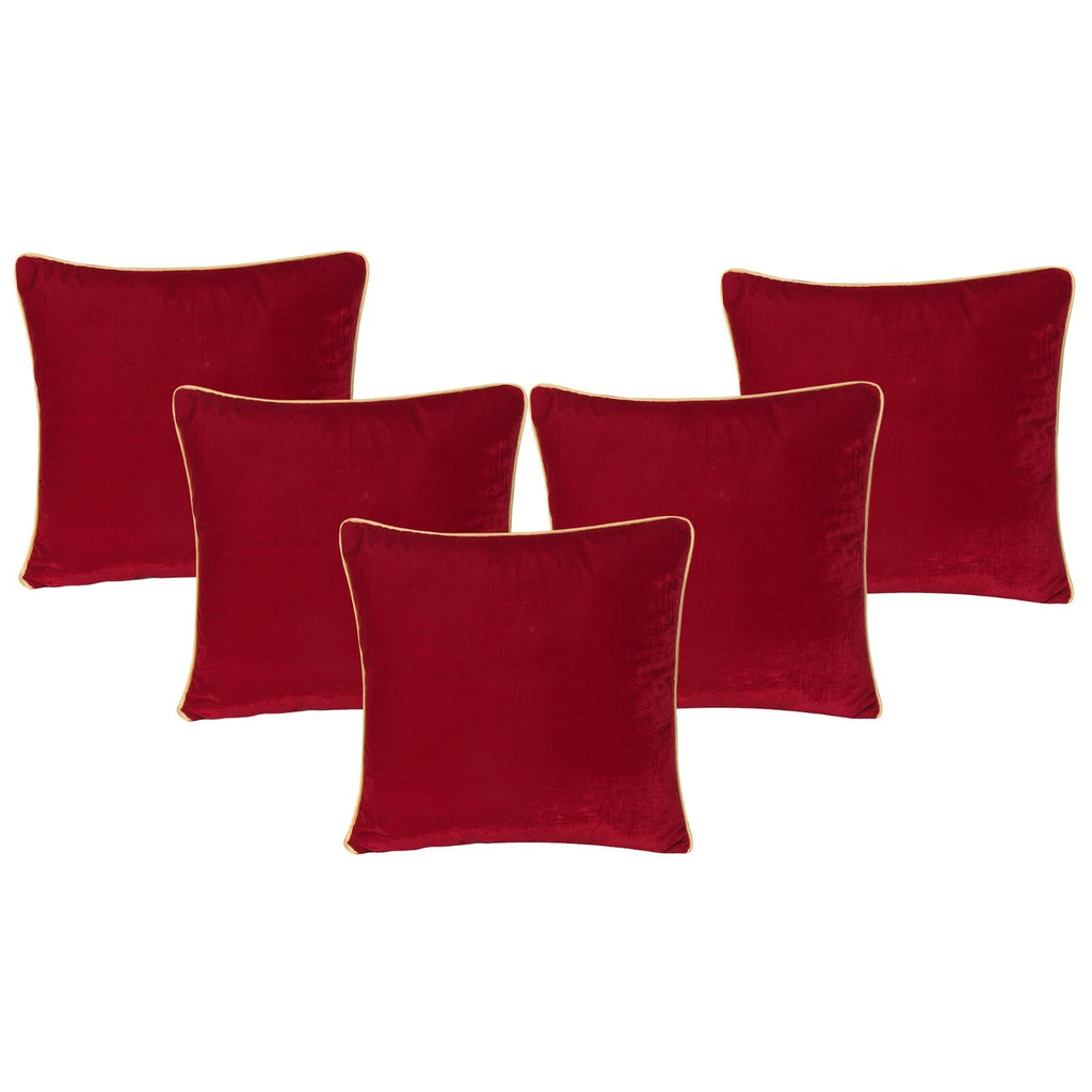 Maroon Velvet Pillowcase Couch Cushion Cover with Zipper Closure Piping Edge