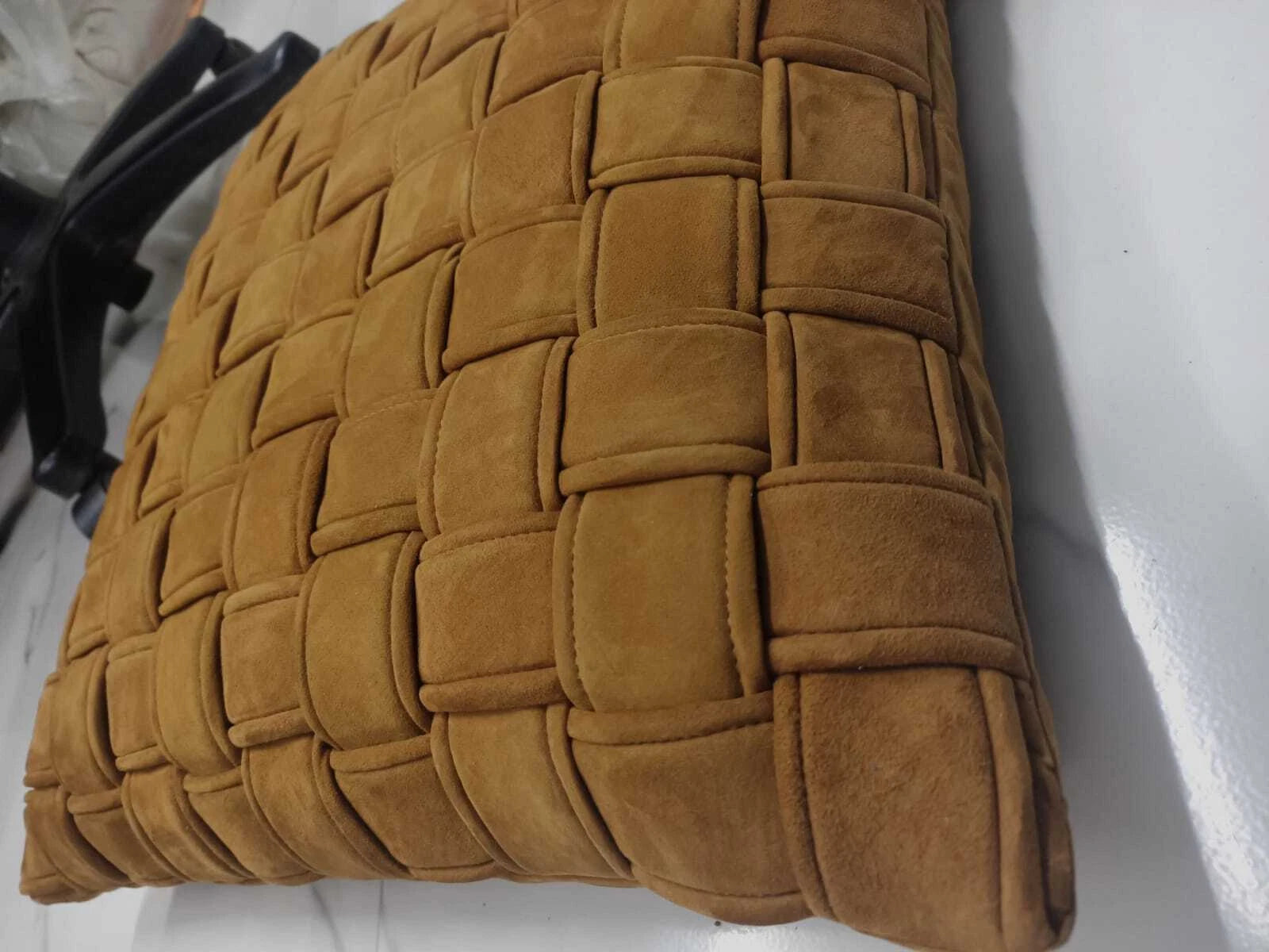 Tan Brown Woven Lamb Suede Leather Cushion Cover, Sofa & Bed Throw Pillow Cover