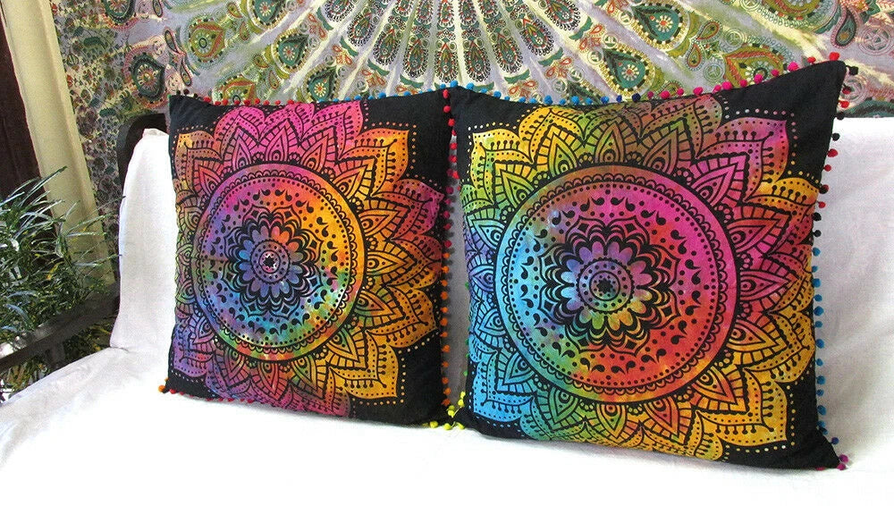 Set Of 2 Cotton Cushion Cover Mandala Couch Pillow Cases Home Decorative Pillows