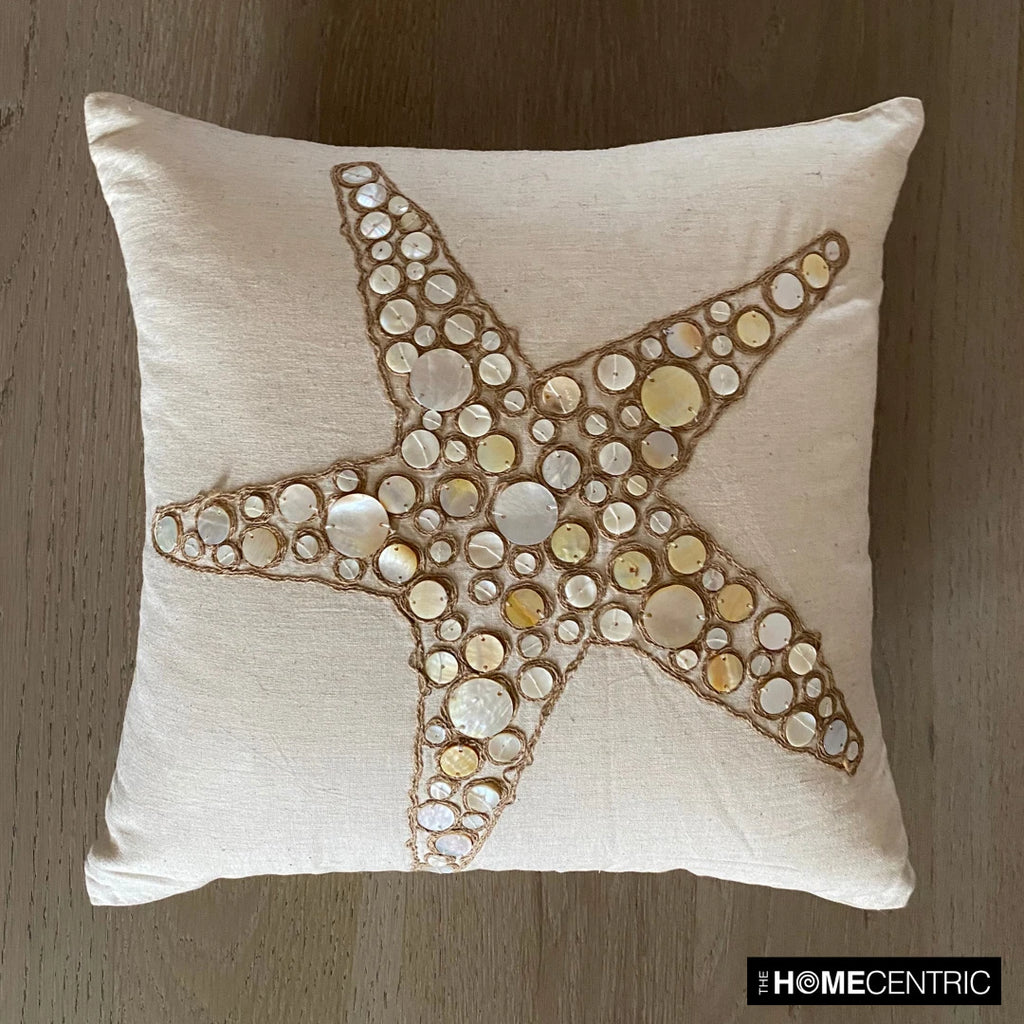 Couch Cushion Case Beige 16"x16", Bed Decor Cotton - Starfish Coated Pearl