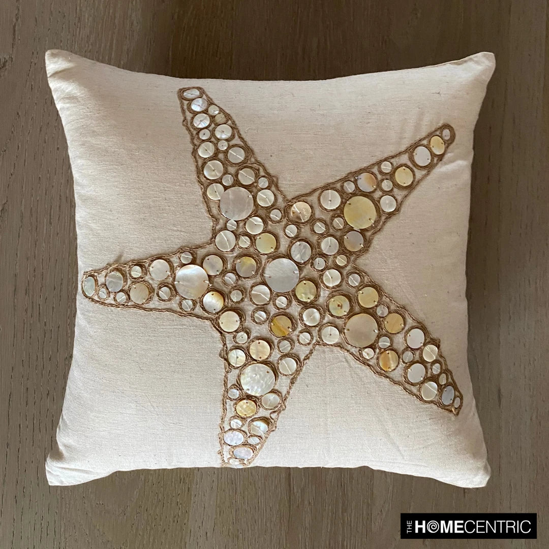 Couch Cushion Case Beige 16"x16", Bed Decor Cotton - Starfish Coated Pearl
