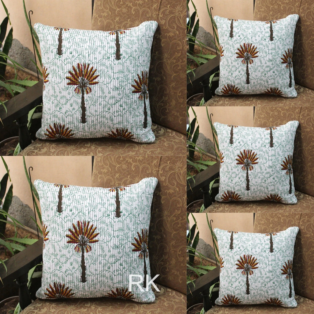 Square 2 PC Set Quilted Pillow Cover Case Couch Tree Printed Sofa Cushion Cover