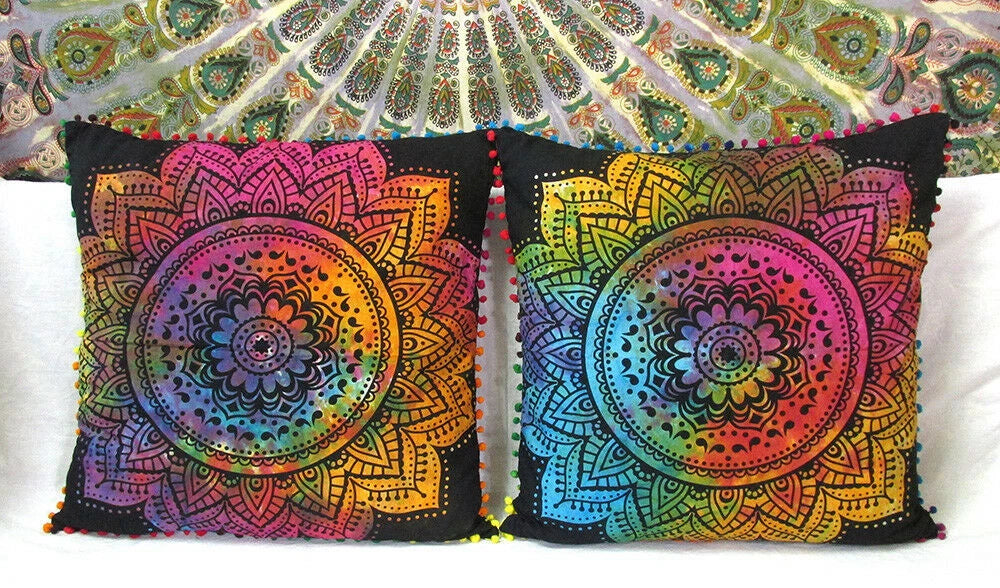 Set Of 2 Cotton Cushion Cover Mandala Couch Pillow Cases Home Decorative Pillows