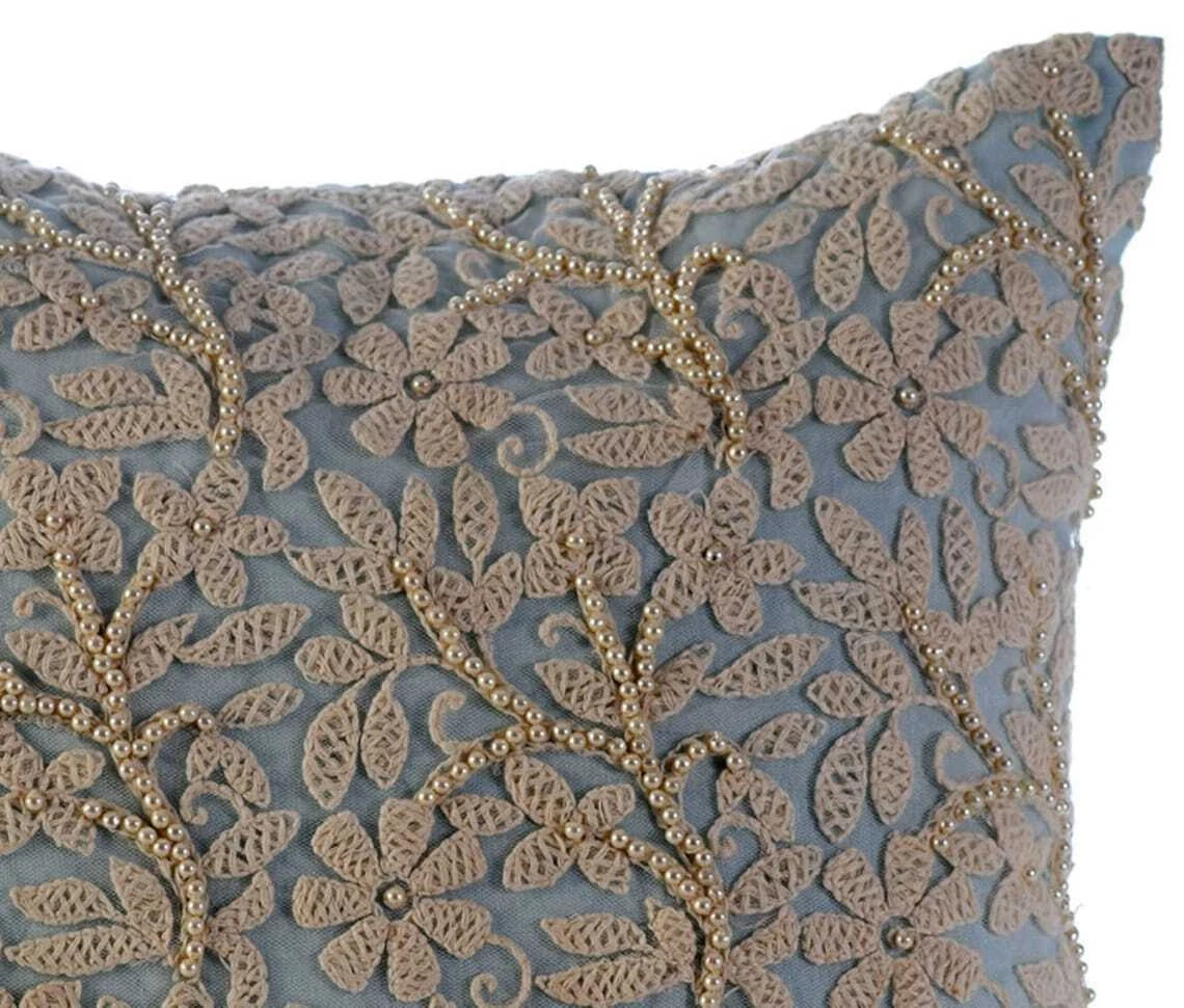 Decorative Sofa Cushion Case Blue 16"x16", Bed Decor Cotton - Floral Jaal
