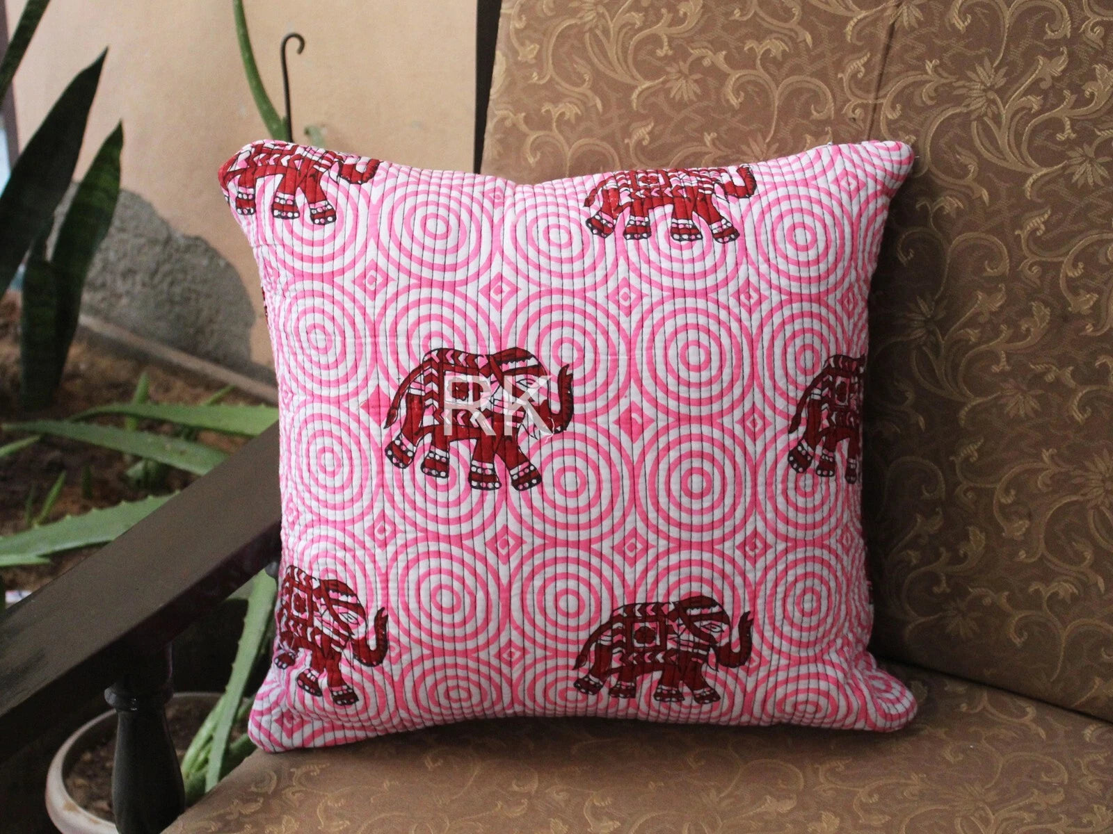Pair Set Quilted Pillow Cover Case Couch Elephant Print Cushion Cover Home Decor