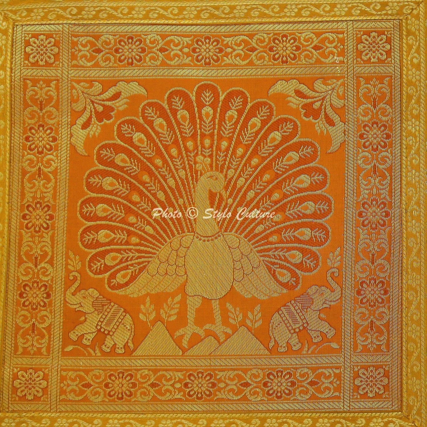 Peacock Brocade Cushion Cover Indian Handmade Throw Sofa Pillow Case Cover 12"