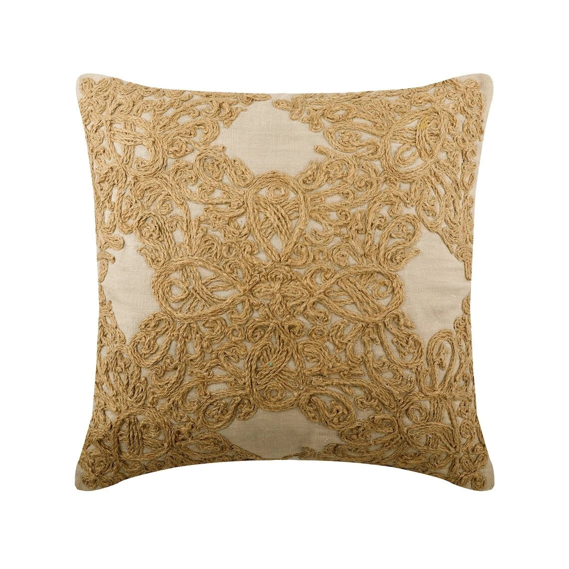 Square Sofa Pillow Case Beige 16"x16", Bed Decor Linen Fabric - Jute Heritage