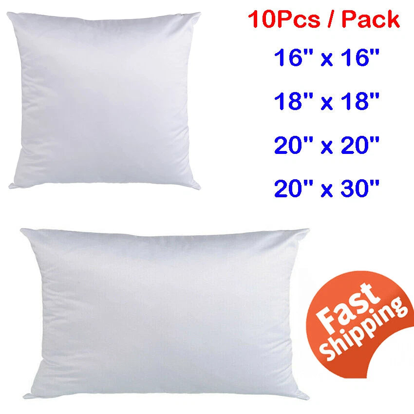 10Pcs White Sublimation Blank Pillow Case Home Sofa Car Decor Cushion Cover Gift