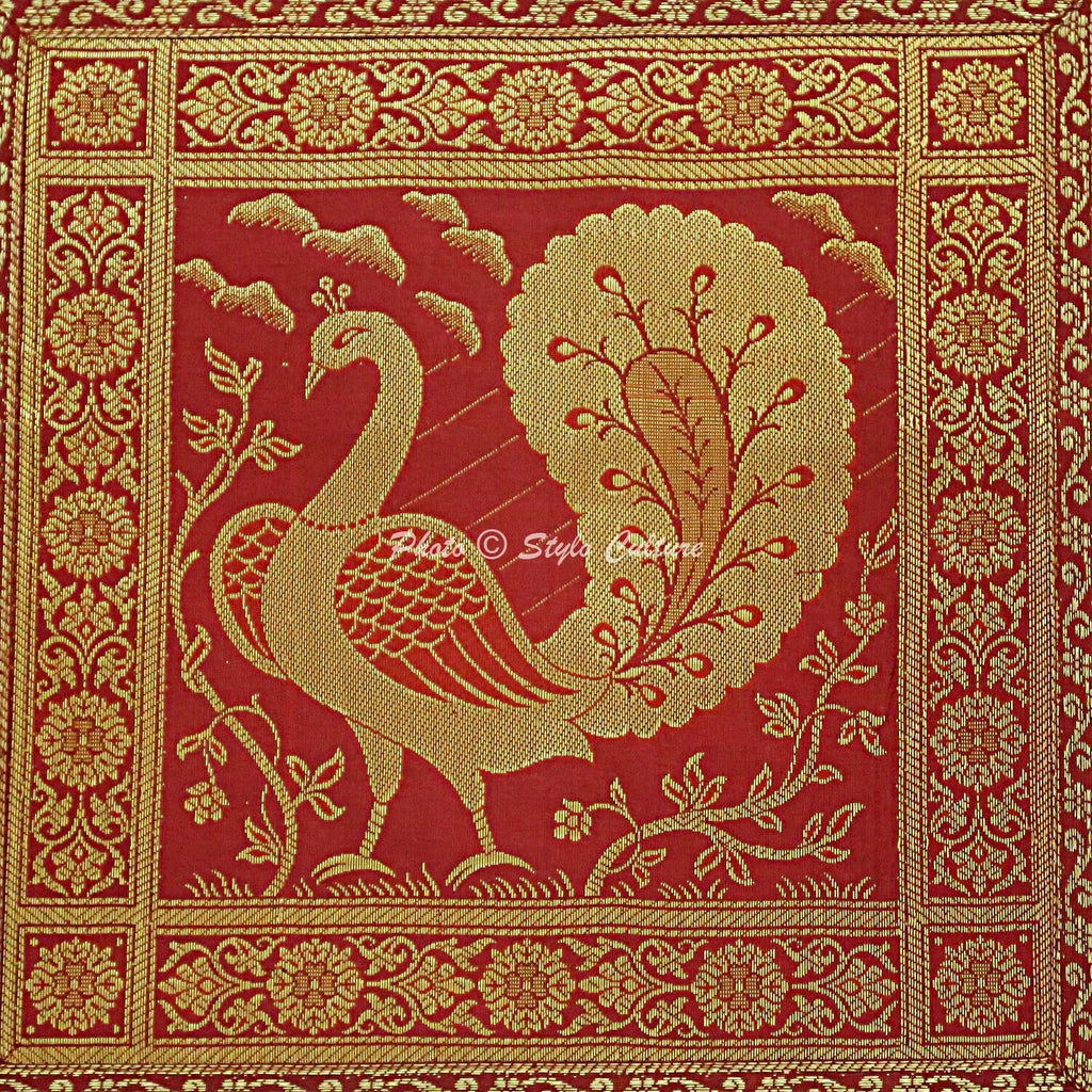 Indian Brocade Sofa Cushion Cover Handmade Peacock Pillow Case Cover Throw 12"