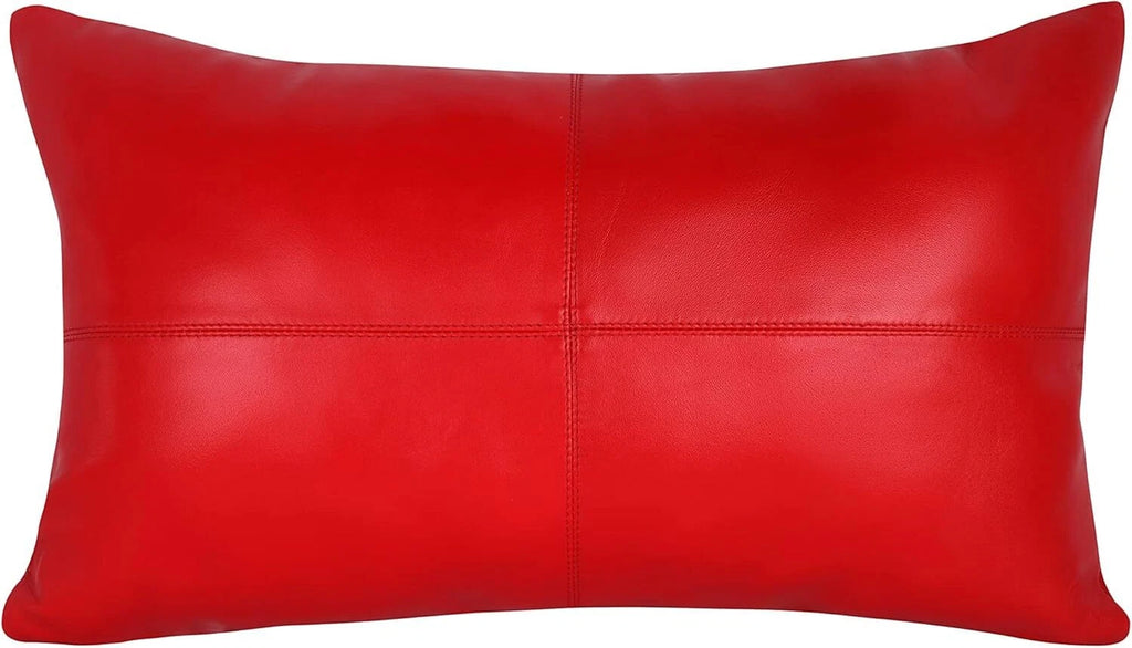 Luxury rectangular Leather Red Plain Pillow Cover For Sofa Cushion Case & Home