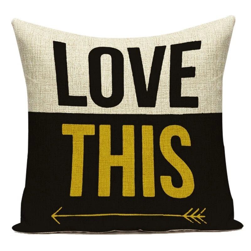 Geometry Cushion Cover Yellow Black Letter Modern Simple Pillowcase for Sofa Bed