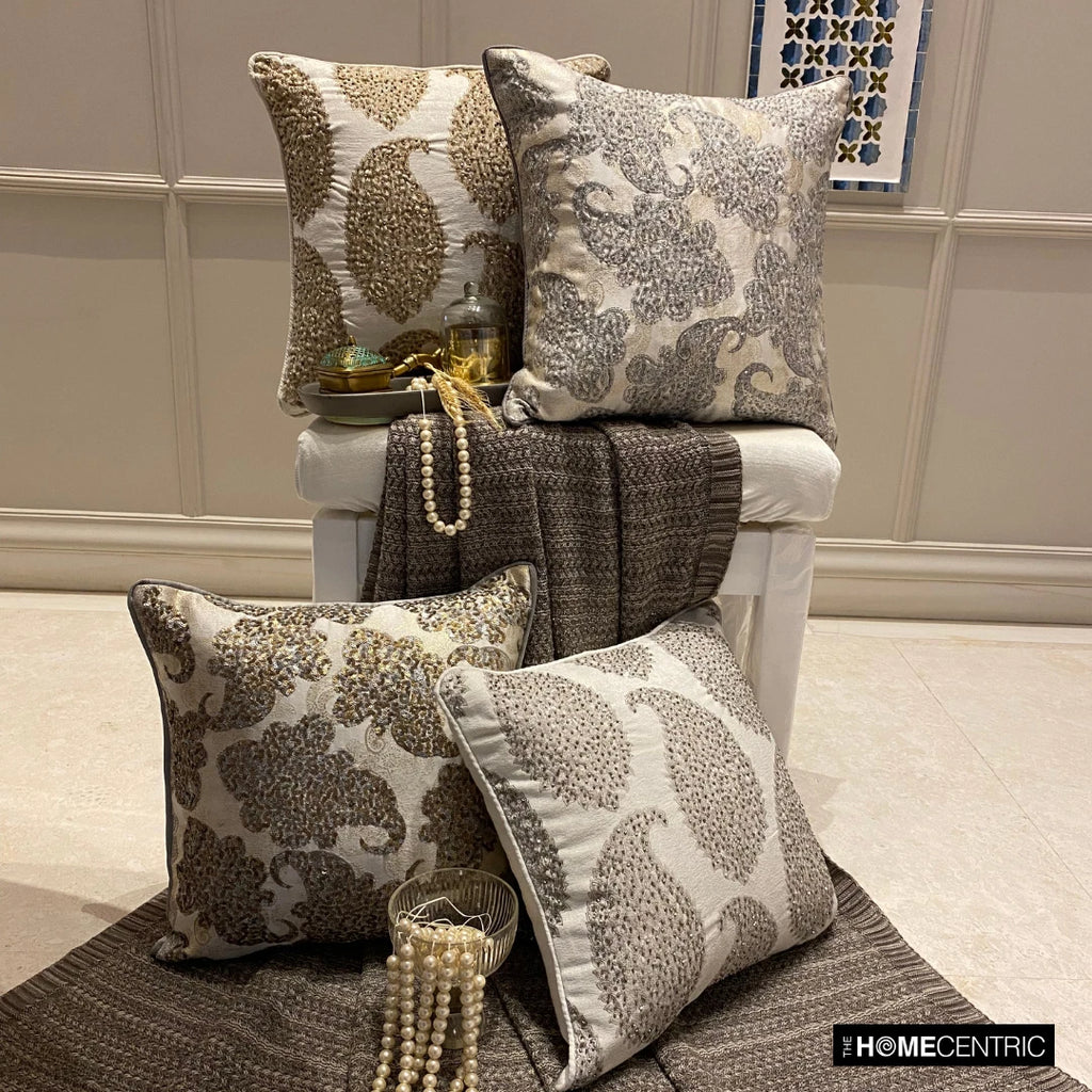 Couch Pillow Case Grey 16"x16", Bed Decor Silk Abstract - Paisley Elegance