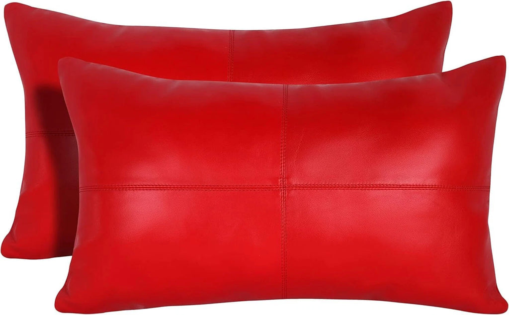 Luxury rectangular Leather Red Plain Pillow Cover For Sofa Cushion Case & Home