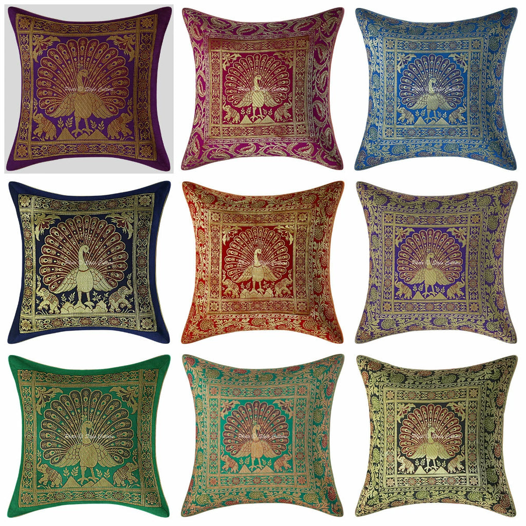 Indian Peacock Brocade Cushion Cover Handmade Sofa Pillow Case Cover Throw 12"