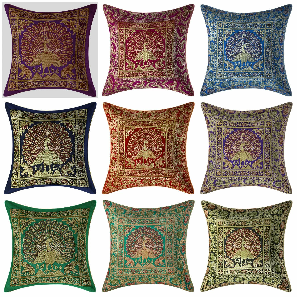 Indian Peacock Brocade Cushion Cover Handmade Sofa Pillow Case Cover Throw 12"