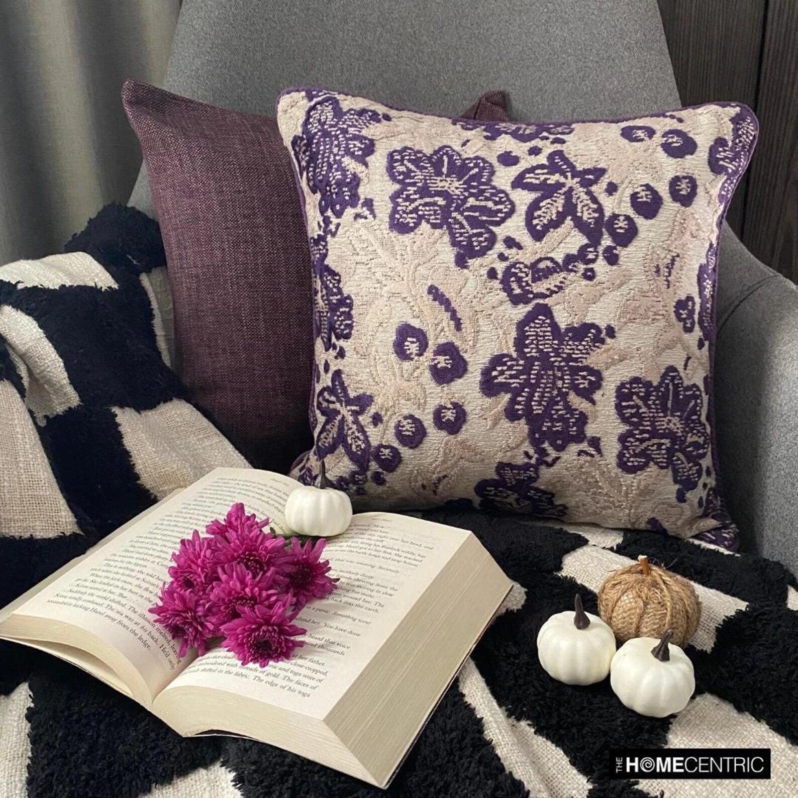 Sofa Pillow Cover Purple 16"x16", Bed Decor Velvet Fabric - Plum Scented