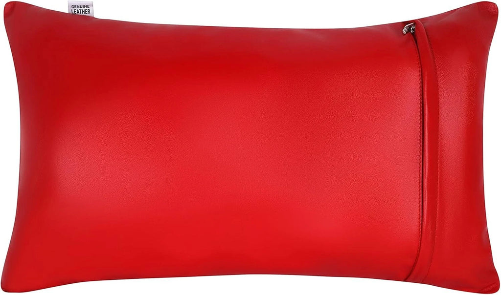 Luxury rectangular Leather Red Plain Pillow Cover For Sofa Cushion Case & Home