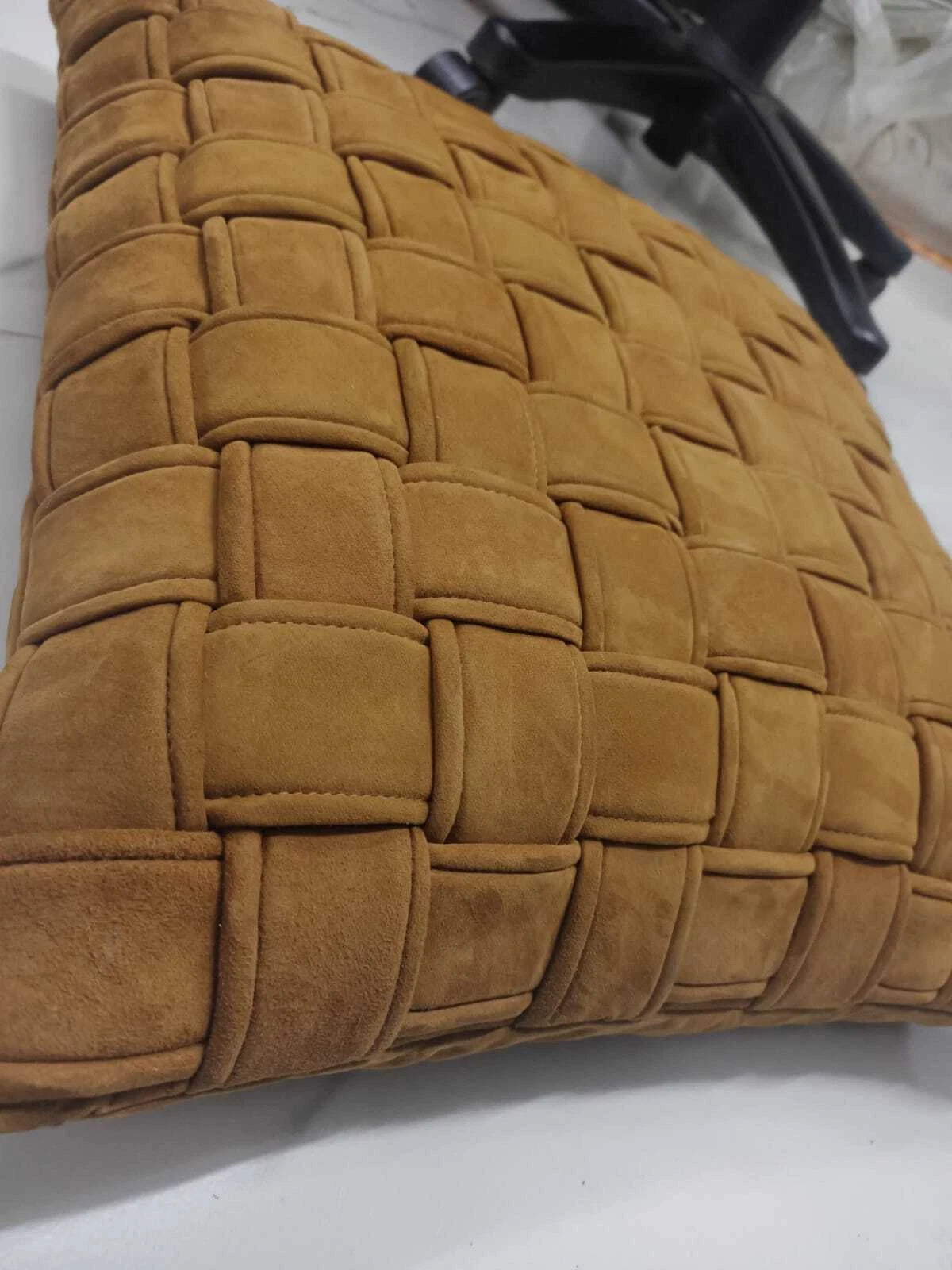 Tan Brown Woven Lamb Suede Leather Cushion Cover, Sofa & Bed Throw Pillow Cover