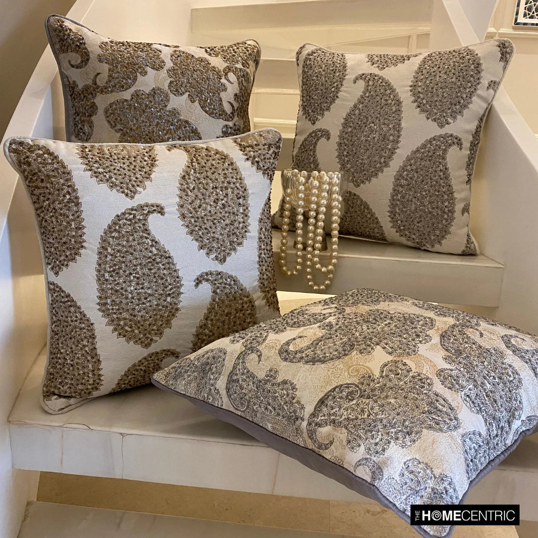 Couch Pillow Case Grey 16"x16", Bed Decor Silk Abstract - Paisley Elegance