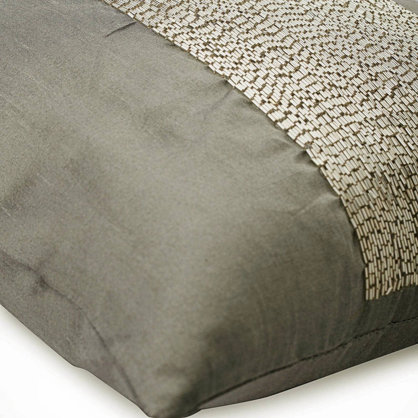 Couch Cushion Case Silver 16"x16", Bed Decor Silk Beaded - Silver Center