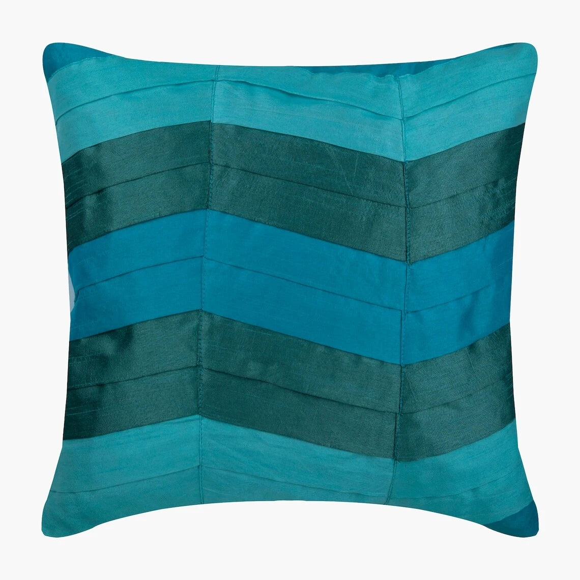 Sofa Pillow Cover Blue 16"x16", Bed Decor Silk Ombre Pintucks - Teal Waves