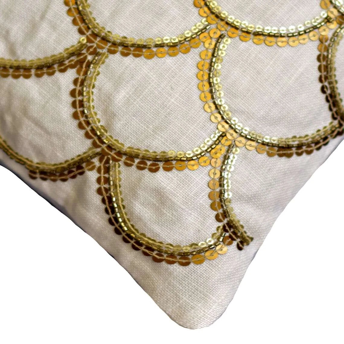 Couch Cushion Case Ivory 16"x16", Bed Decor Linen Geometric - Gold Accord