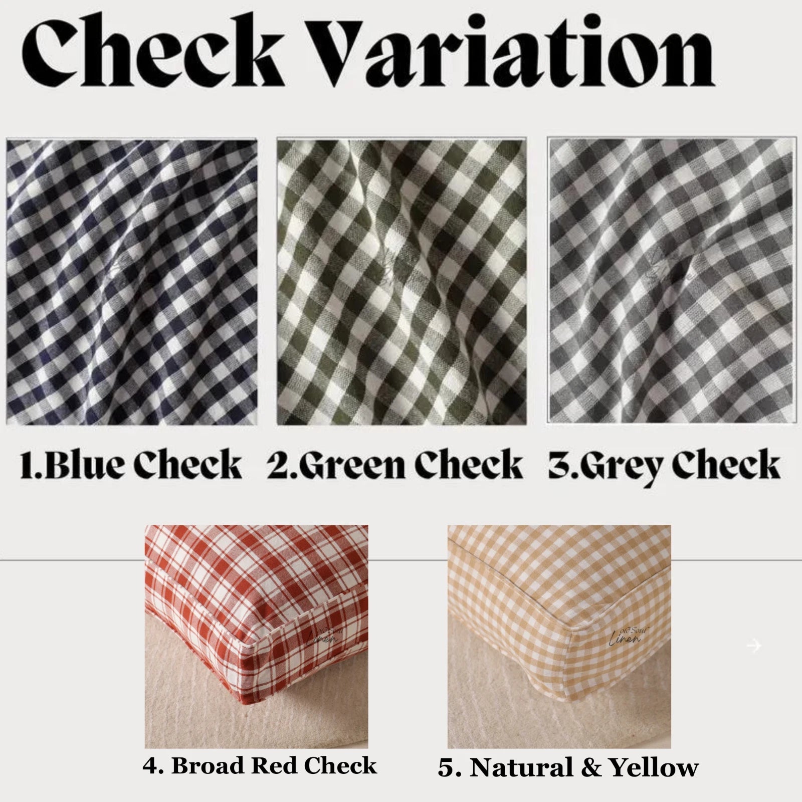 Gingham Check Gauze Linen Floor Cushion Case Pouf Cover Boho Minimalist Decor