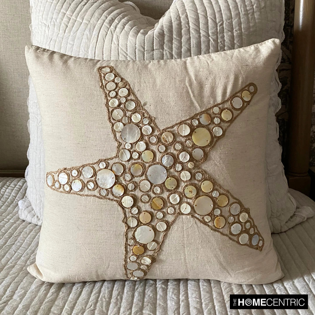 Couch Cushion Case Beige 16"x16", Bed Decor Cotton - Starfish Coated Pearl