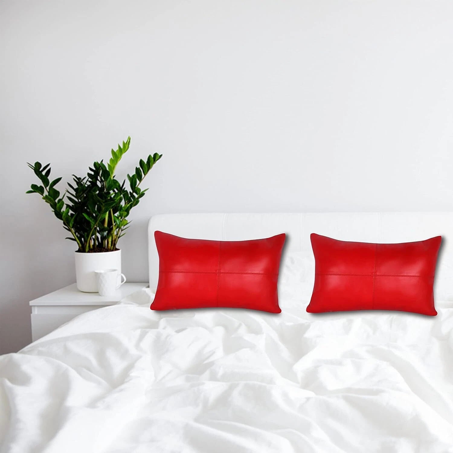 Luxury rectangular Leather Red Plain Pillow Cover For Sofa Cushion Case & Home