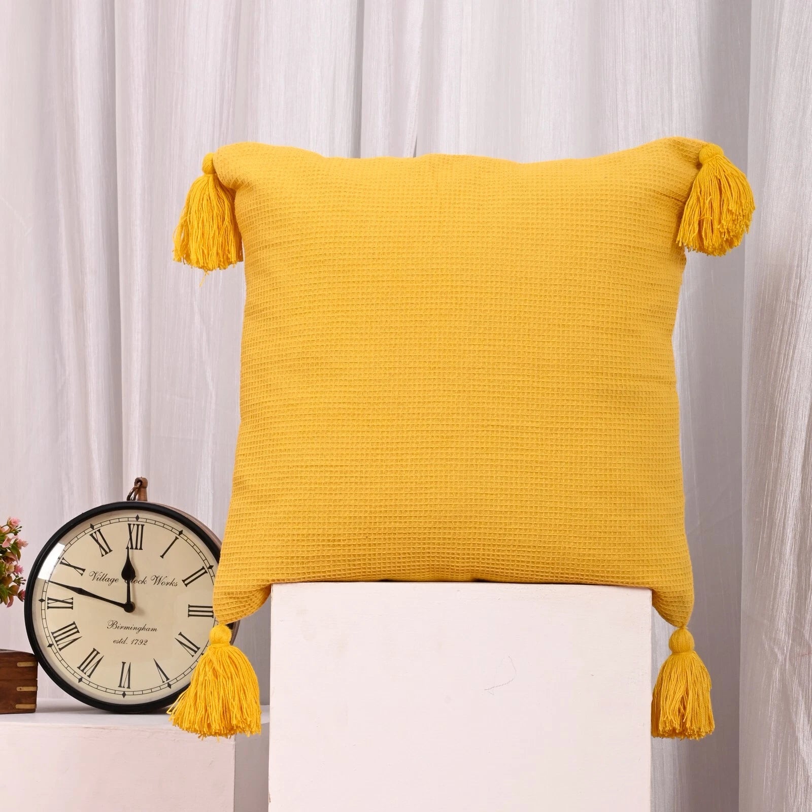 Solid Cushion Cover Cotton Pillowcase Home Sofa Bed Decor Pillows with Tassels