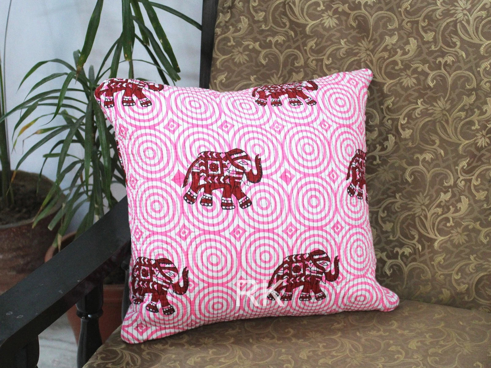 Pair Set Quilted Pillow Cover Case Couch Elephant Print Cushion Cover Home Decor