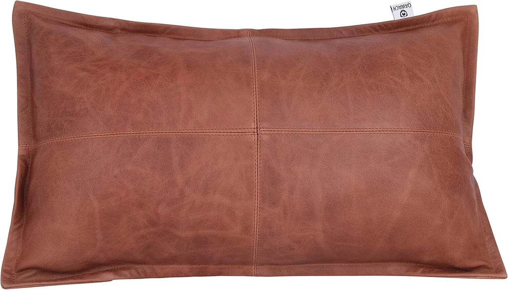 Natural lambskin leather Tan Antique Box Pillow Cover For Sofa Cushion & Bedroom