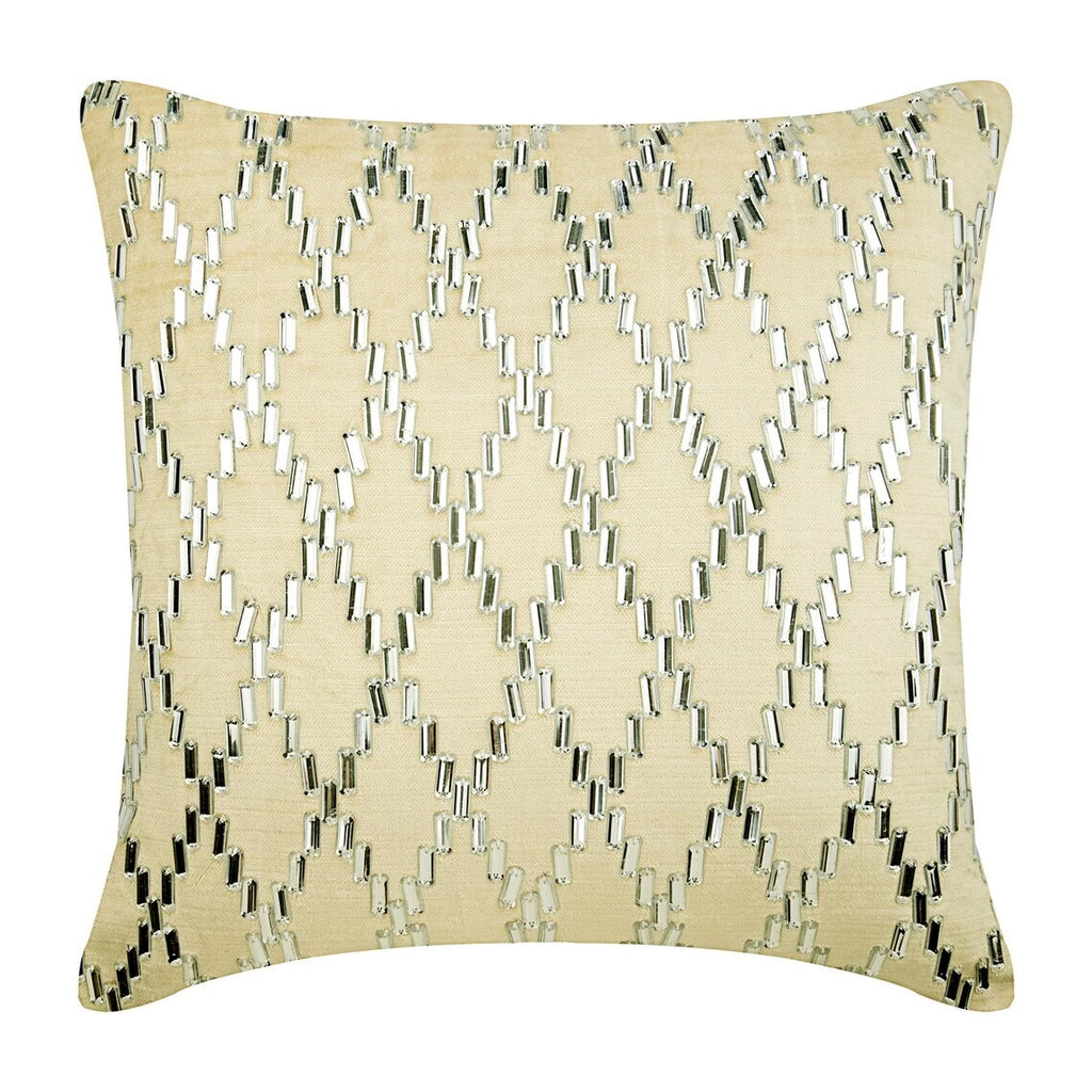 Square Couch Cushion Cover Ivory 16"x16", Bed Decor Velvet - Crystal Argyle