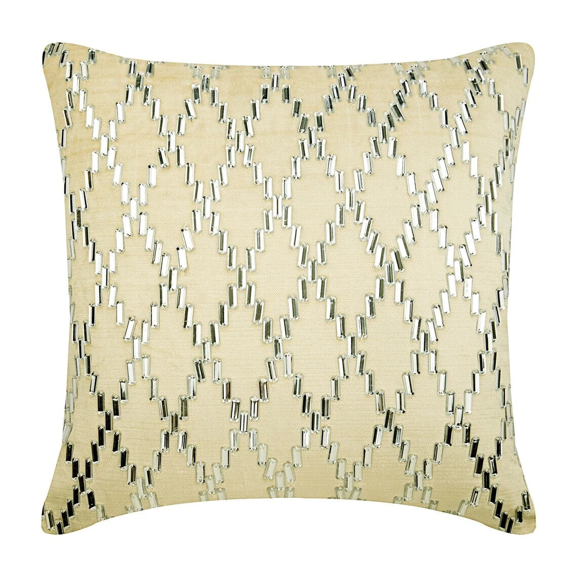 Square Couch Cushion Cover Ivory 16"x16", Bed Decor Velvet - Crystal Argyle