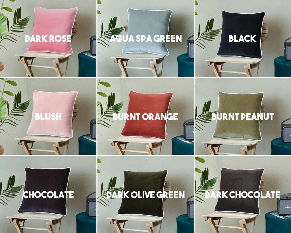 Black Velvet Throw Pillow With White Piping For Couch and Sofa- Pillow Cover
