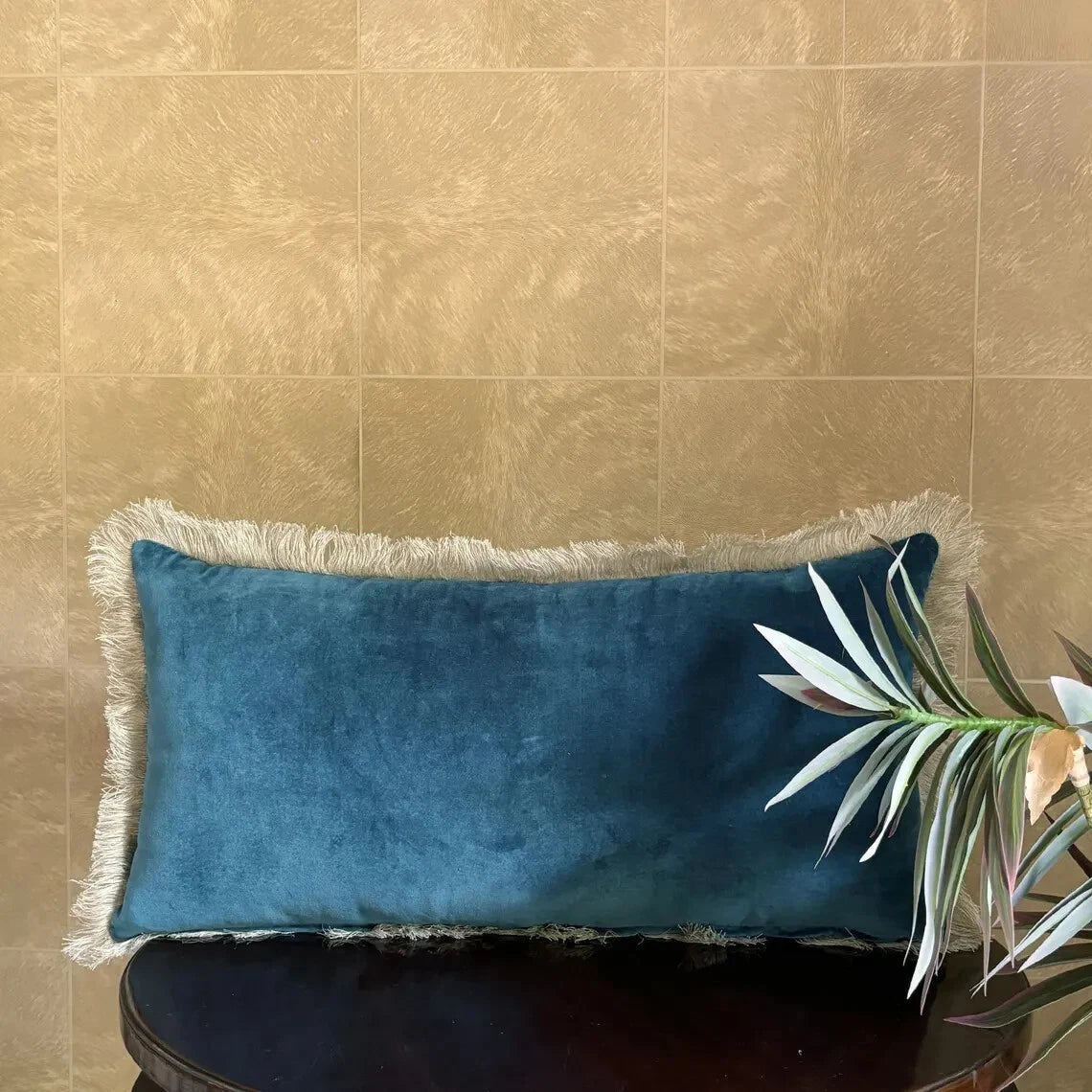 Boho Velvet Fringe Pillow Cover – Handmade Cotton Cushion for Sofa or Chair