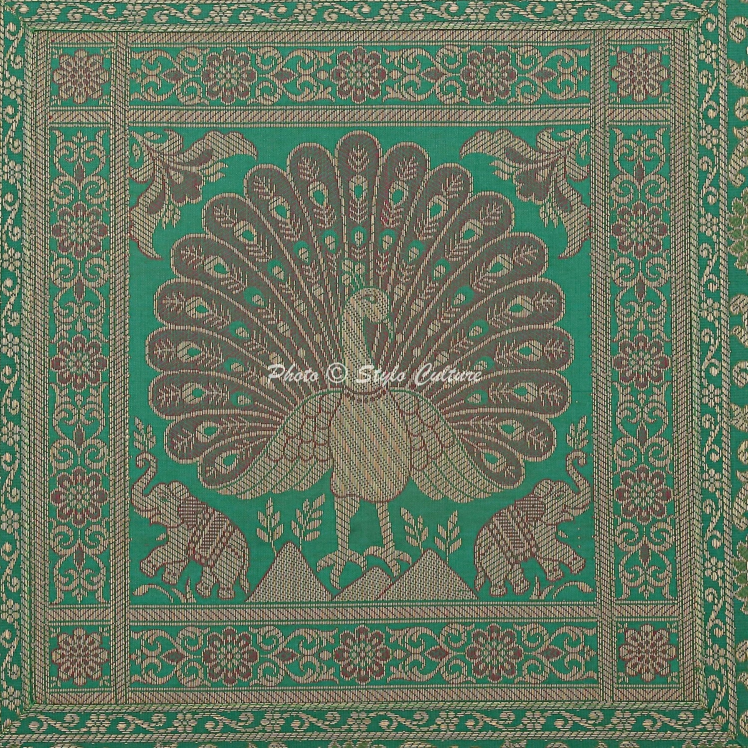 Peacock Brocade Cushion Cover Indian Handmade Throw Sofa Pillow Case Cover 12"
