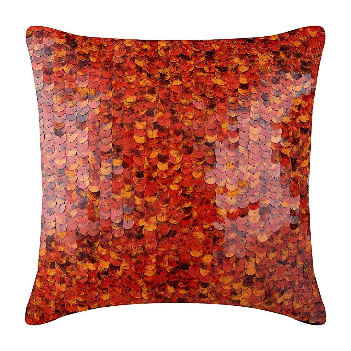 Couch Pillow Case Red 16"x16", Bed Decor Silk Circles & Dots - Koi Fishy Scales
