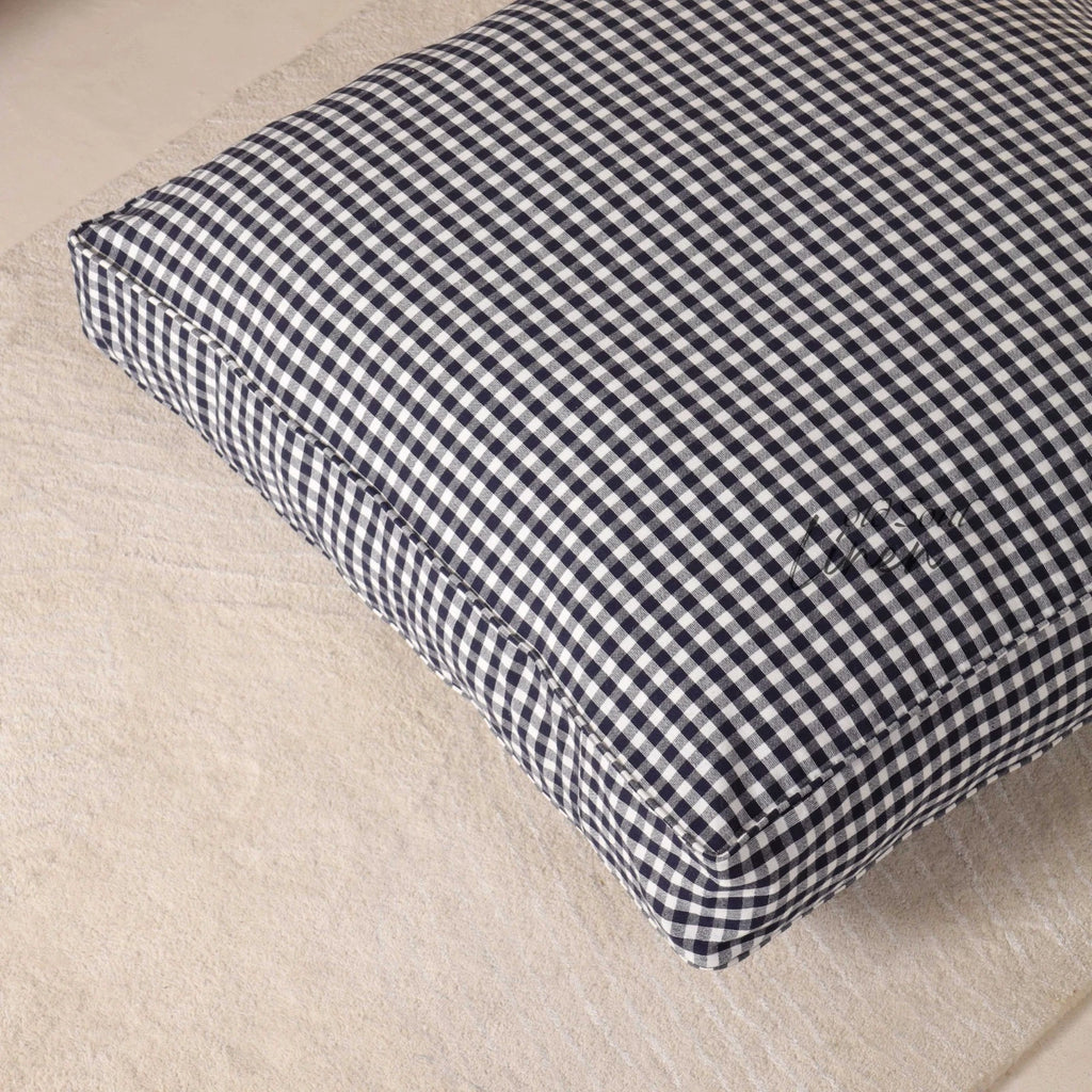 Gingham Check Gauze Linen Floor Cushion Case Pouf Cover Boho Minimalist Decor