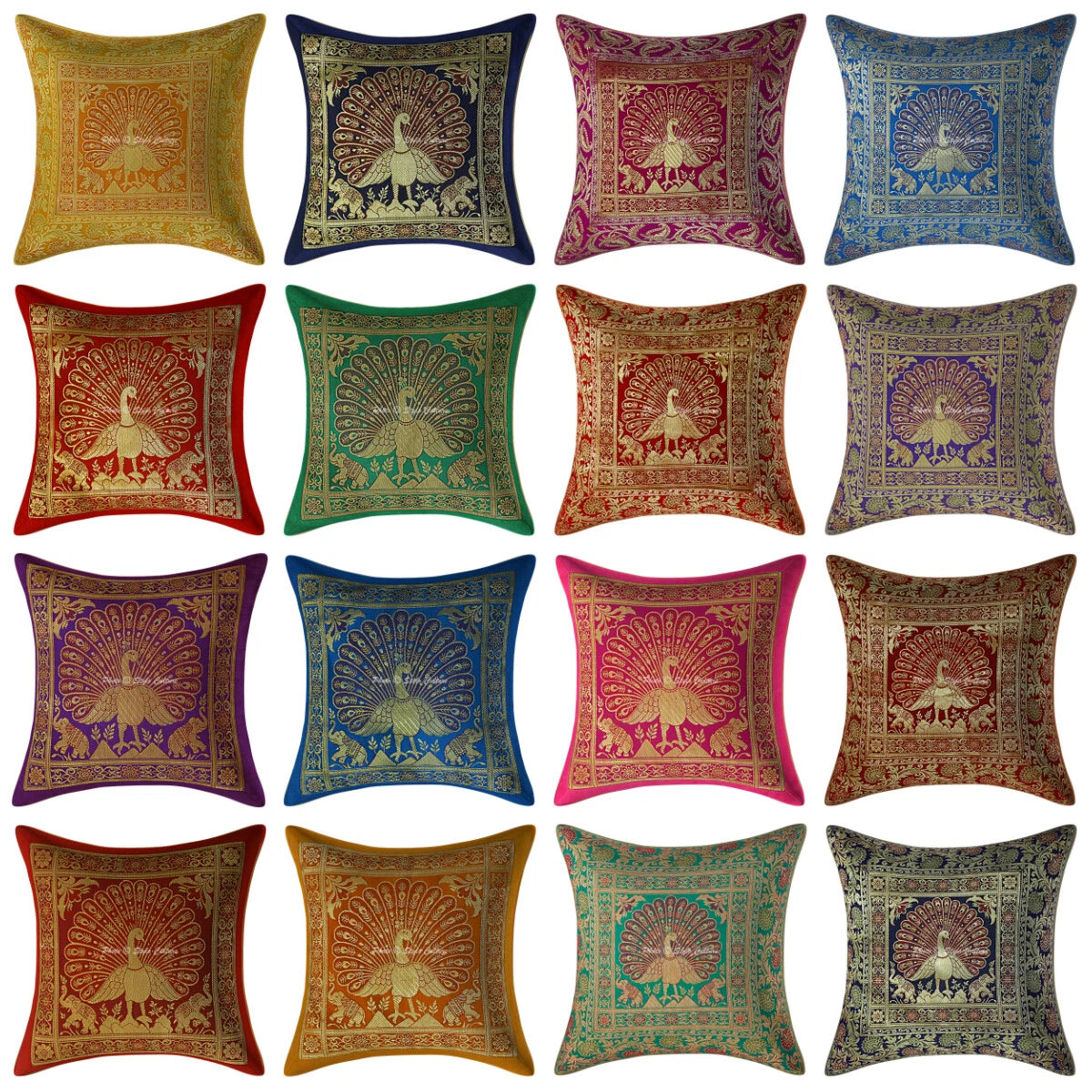 Peacock Brocade Cushion Cover Indian Handmade Throw Sofa Pillow Case Cover 12"