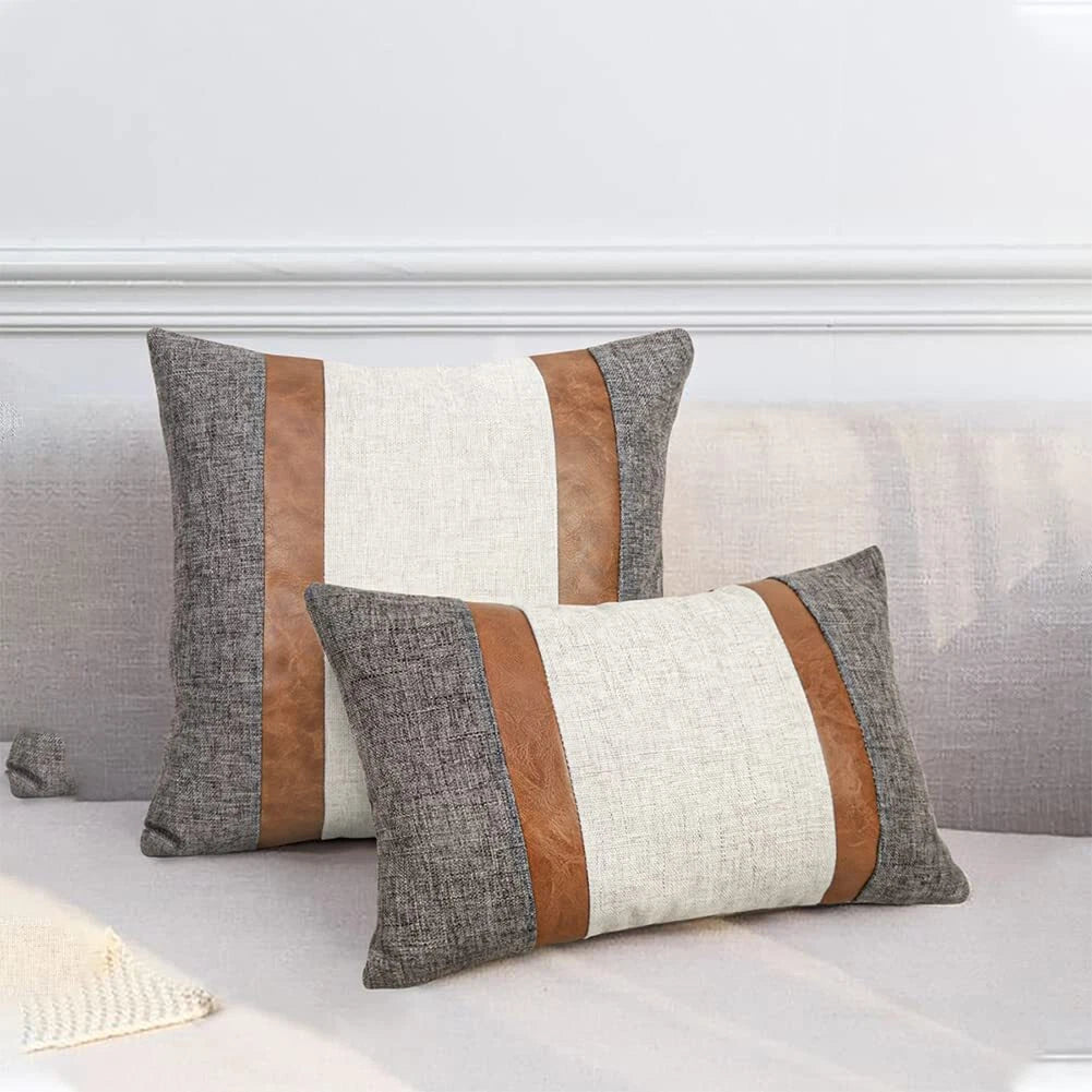 Cushion Covers, Patchwork Home Pillow Covers for Sofa Bed Leather Pillow Case