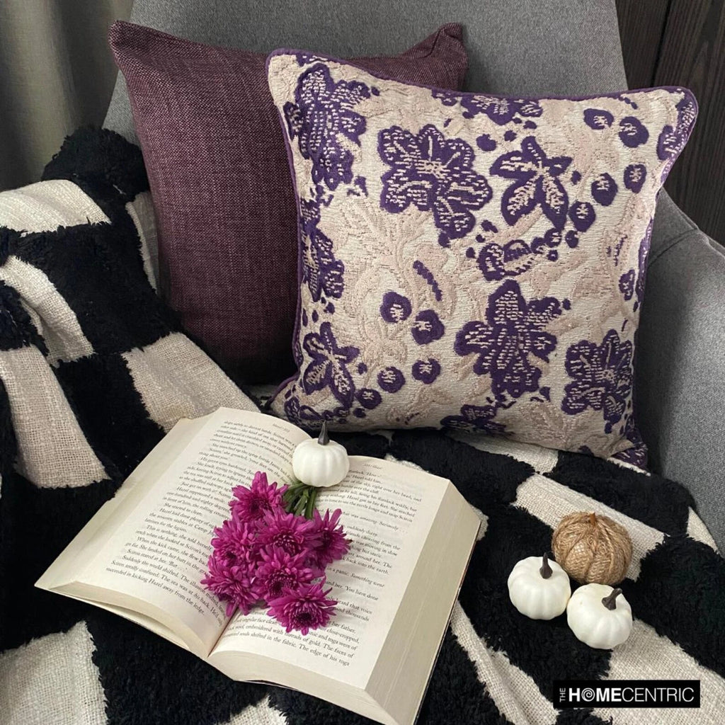 Sofa Pillow Cover Purple 16"x16", Bed Decor Velvet Fabric - Plum Scented