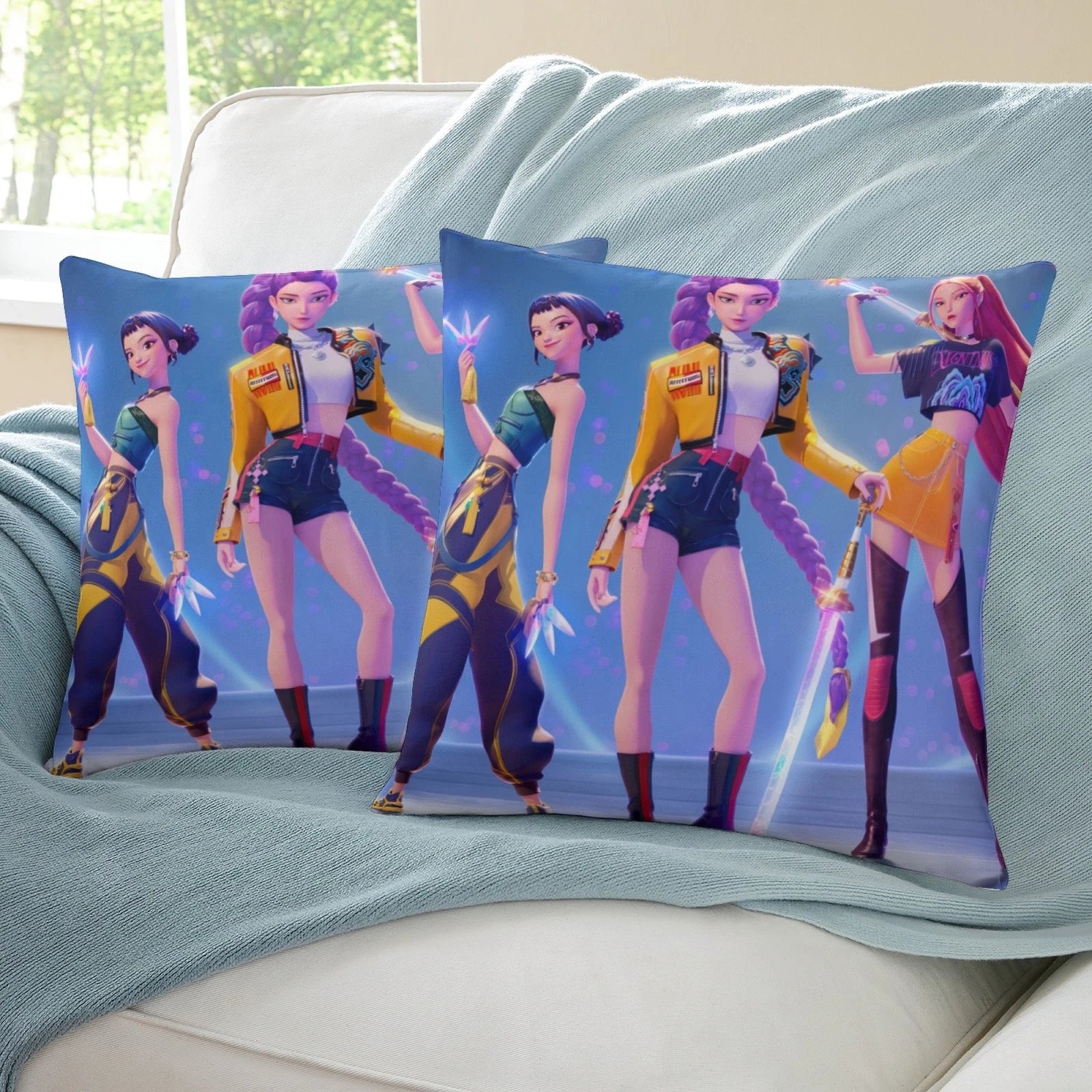KPOP Hunters Throw Pillowcases Square Cushion Covers Cotton Linen for Sofa