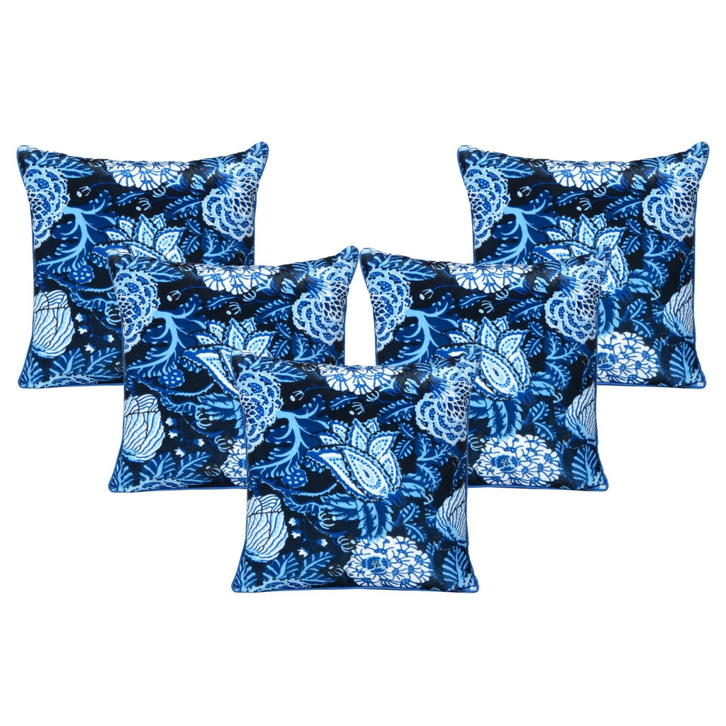 Velvet Cushion Cover Throw Pillowcase Home Sofa Decorative Zipper Blue Flower