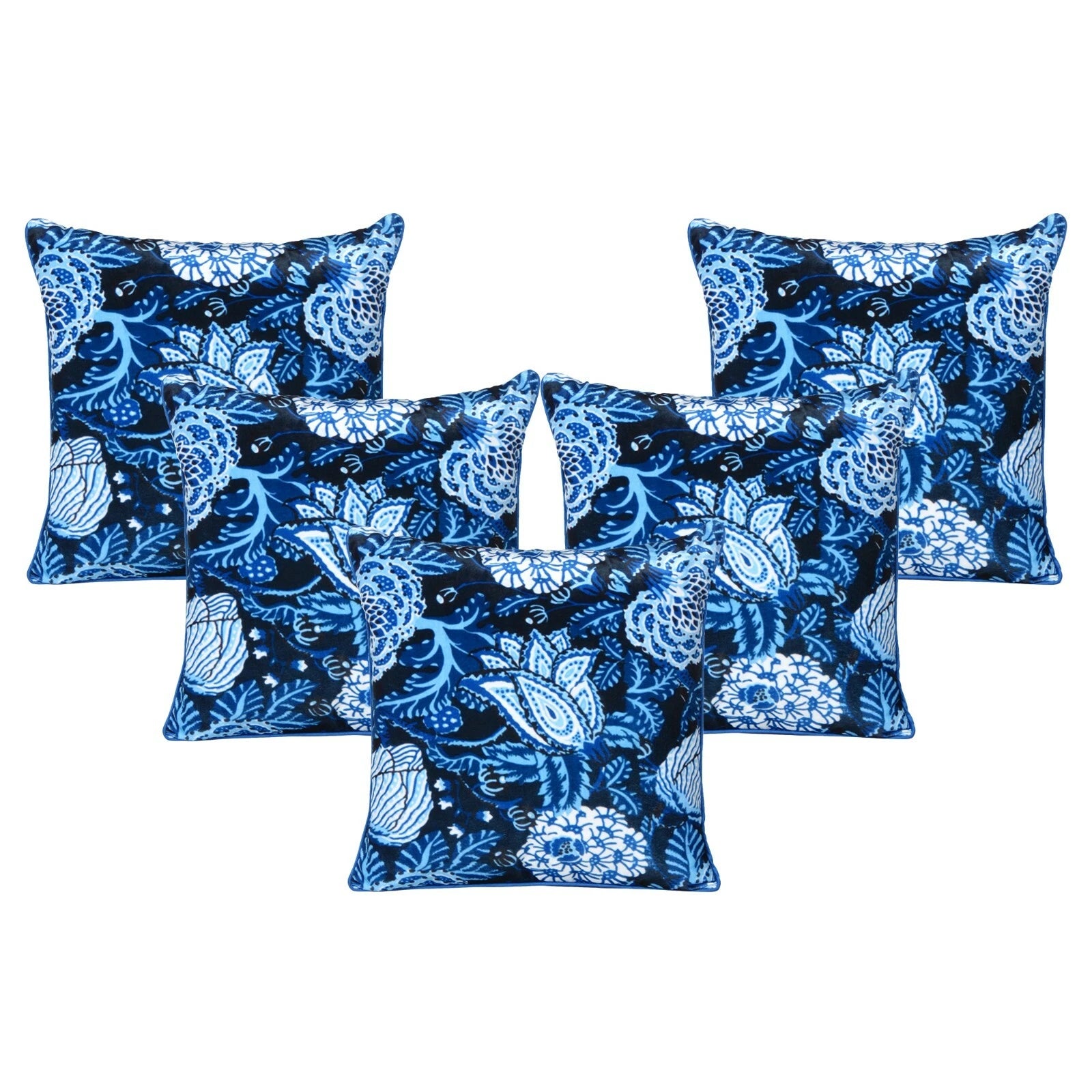 Velvet Cushion Cover Throw Pillowcase Home Sofa Decorative Zipper Blue Flower
