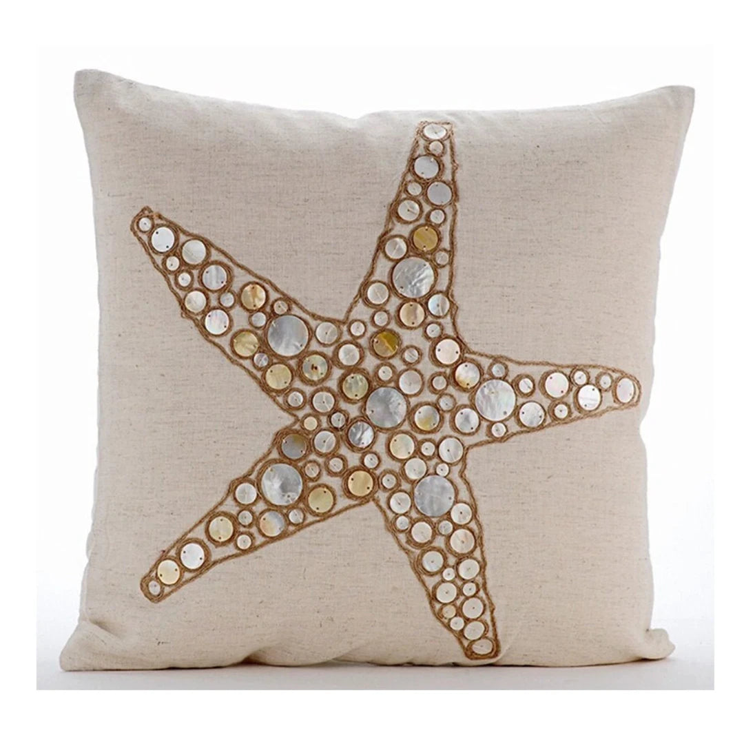 Couch Cushion Case Beige 16"x16", Bed Decor Cotton - Starfish Coated Pearl