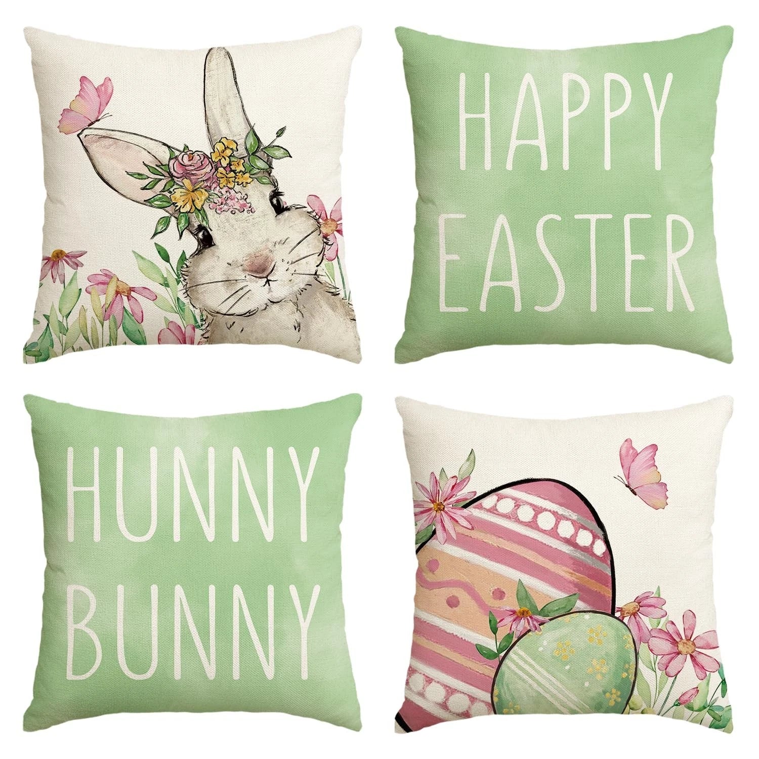 Happy Easter Pink Throw Pillow Covers, Easter Eggs Bunny Cushion Case for Sofa