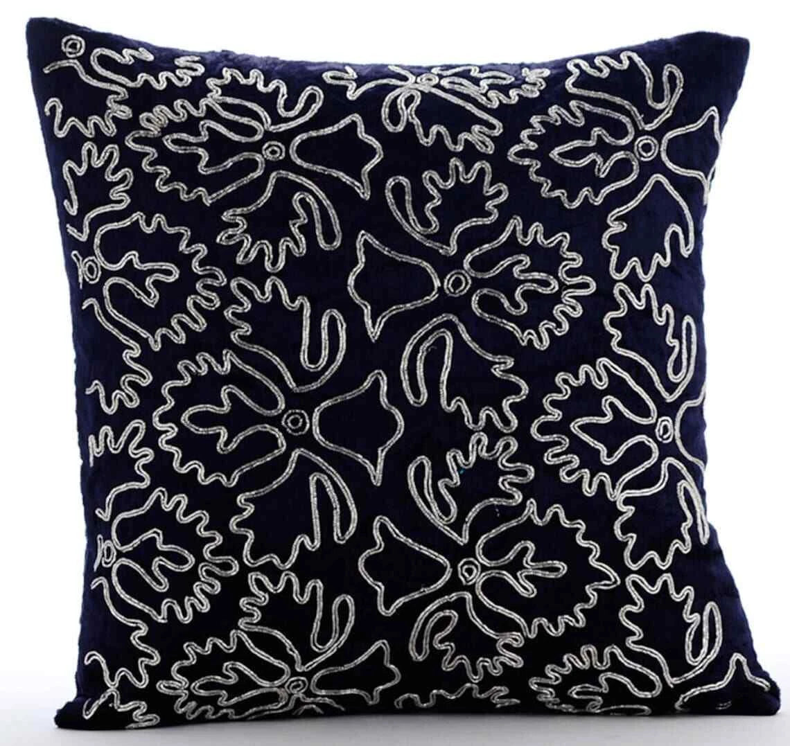 Square Sofa Cushion Case Blue 16"x16", Bed Decor Velvet - Silver Periwinkle