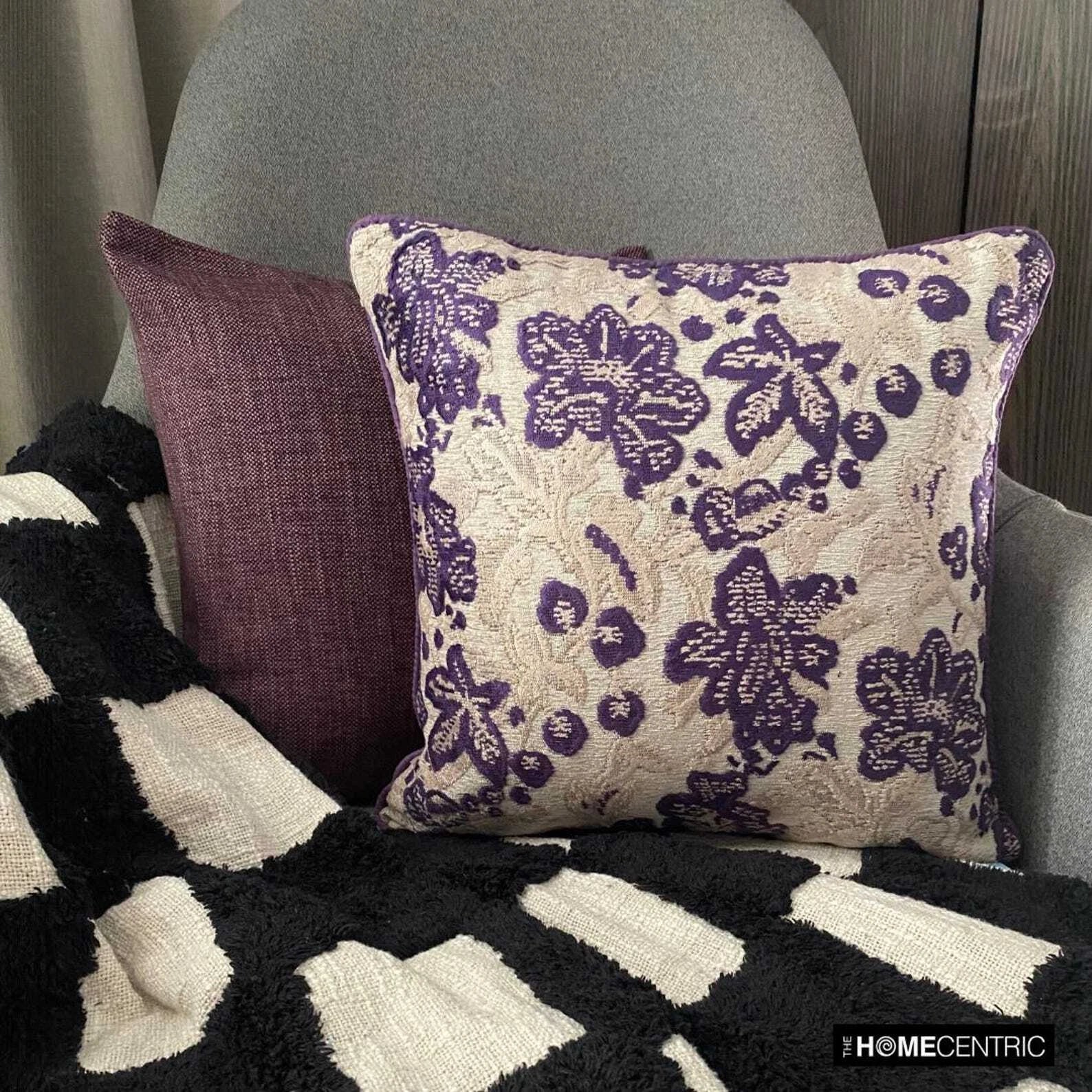Sofa Pillow Cover Purple 16"x16", Bed Decor Velvet Fabric - Plum Scented