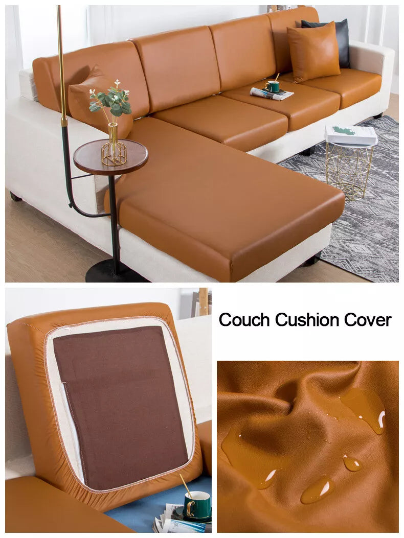 1 2 3 Seater Stretch Sofa Cushion Covers PU Leather Waterproof Couch Seat Cover